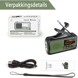 NovaWare® DAB+ Noodradio Solar Opwindbaar - Powerbank Zonneenergie met 5000mAh - DAB+/FM - Noodpakket - Bluetooth Speaker & Digitale Wekker - Draagbare Radio – Oplaadbaar & Op Batterijen - Groen — thumbnail 5