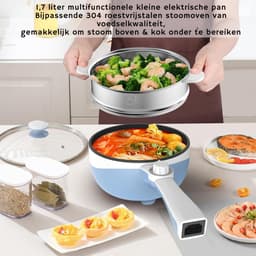 Hotpot Electrisch Chinees – Kaasfondue Pan Elektrische Multipan – Multifunctioneel 1.7L - Chinese Fondue 200/600Watt – Saute Pan – Friteuse – Hete Pan- Stomer – Langzame Kookplaat – Gemakkelijk Schoon te Maken - Blauw — thumbnail 3