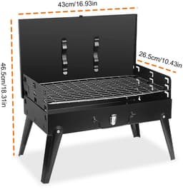 RosaBloom Opvouwbare Houtskool Barbecue - Draagbare Koffer BBQ - Compact Mini Grillrek met Gereedschapset - Zwart - 43x26,5cm — thumbnail 2