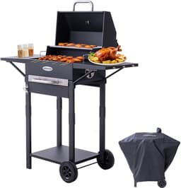 HOMAVO Houtskoolgrill, Barbecue met Deksel, Grilloppervlak: 45×32 cm, 2-standig in hoogte verstelbare kolenbak, Bijzettafel, Thermometer, Met Waterdichte Barbecuehoezen — thumbnail 1
