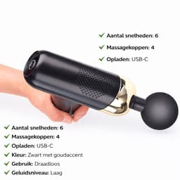 Massage Gun – Spiermassage Apparaat – 6 Snelheden – 4 Massagekoppen – Oplaadbaar via USB-C – Zwart/Goud massage gun tegen spierpijn massage gun voor spierontspanning — thumbnail 5