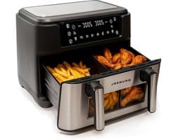 Luchtfriteuse Dubbele Tank - Heteluchtfriteuse Airfryer - Gezinsmaaltijden Bereiden - Onafhankelijke Mand Bediening - 9 Liter Capaciteit - Zwart en Zilver
