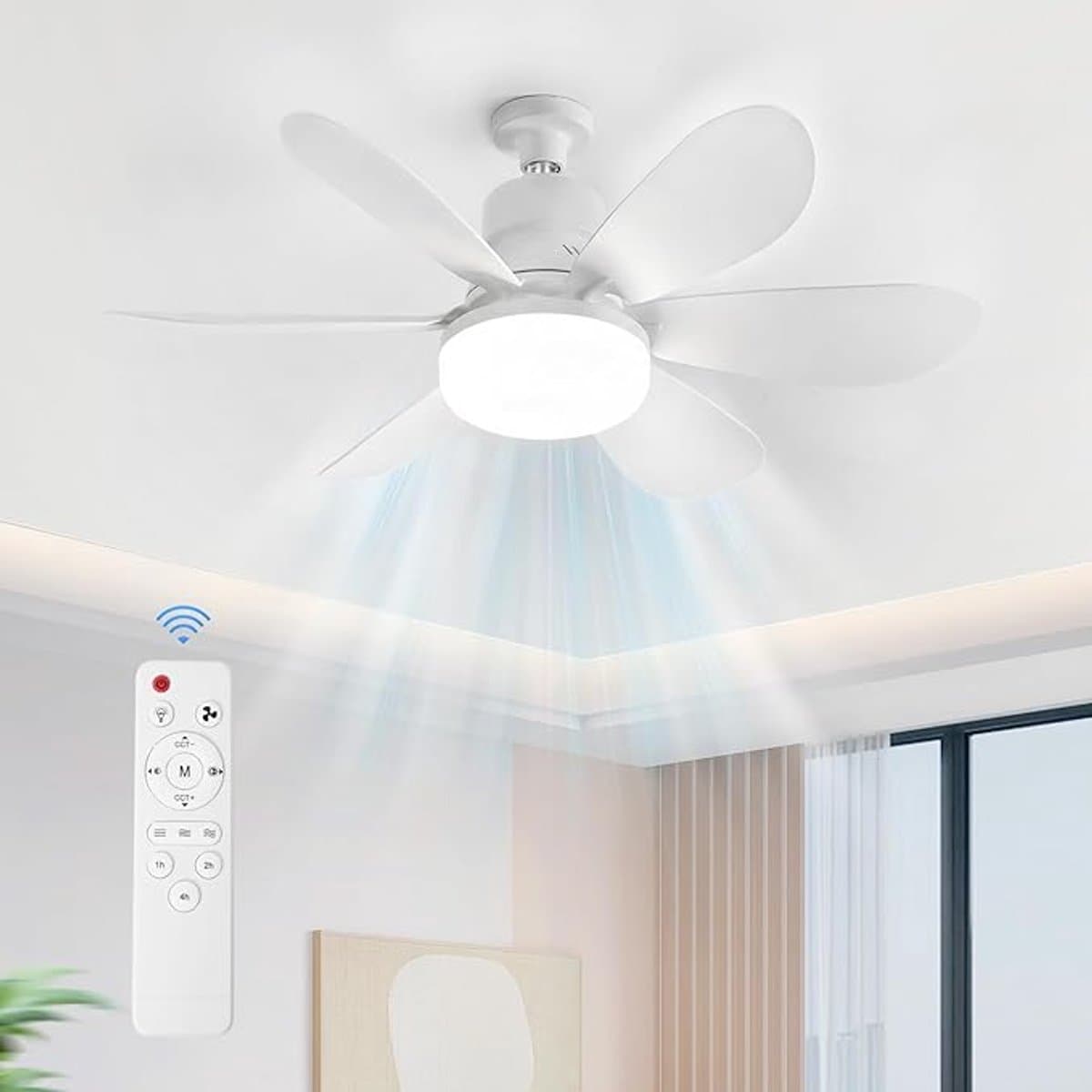 Verte Stille Plafondventilator met Verlichting | Lamp en Afstandsbediening - Wit - Woonkamer | Slaapkamer | Keuken — afbeelding 1