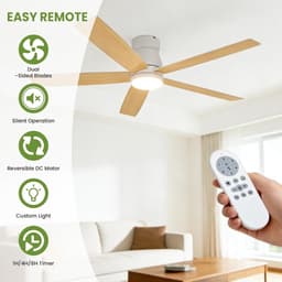 Moderne plafondventilator 52 inch met dimbare LED-verlichting – Stille omkeerbare DC-motor – 3 instelbare kleurtemperaturen – Met afstandsbediening – Energiezuinig – Laaghangende inbouwmontage – 132×132×26 cm – Wit — thumbnail 3
