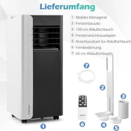 COSTWAY 7000BTU Mobiele airconditioning, 3-in-1 koelapparaat met ventilator en luchtontvochtiger voor ruimtes tot 28 m², airconditioner met afvoerslang, slaapmodus, 24-uurs timer, afstandsbediening [Energieklasse A] — thumbnail 3