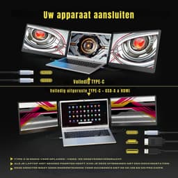 TIM® Professionele Portable Monitor Pro 2024 - Full HD - 13” / 17,3” Tri-Screen - Inclusief Beschermhoes en Kabels - Krachtige Laptop Scherm Uitbreider - Zwart - 36cm x 21cm x 4cm — thumbnail 2