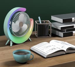 Nieuwe USB-bureauventilator met 3 standen en kleurrijke LED-verlichting – Draagbare tafelventilator – Stille desktopventilator – 181° draaibaar – Voor thuis, kantoor, slaapkamer en studentenkamer (Groen) — thumbnail 5