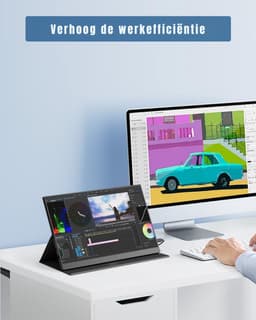 TIM® Draagbare Monitor voor Laptop – Portable Monitor 15,6 Inch – Draagbaar Scherm 1080FHD – HDMI / USB C – Extra Scherm Laptop – Laptop Scherm Uitbreider – Energiezuinig – ps5 Monitor - Tweede Scherm Laptop - Zwart - 41cm x 27cm x 6cm — thumbnail 3