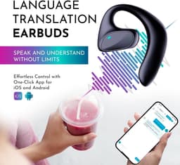 translator earbuds - AI Vertaalcomputer - AI-vertaling oordopjes Real Time - 144 Talen Real-Time Vertaling - Bluetooth-headset - Translator - AI Vertaler - Draagbaar - draadloze hoofdtelefoon - zwart — thumbnail 5