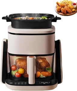 Luchtfriteuse Grillpan - Airfryer Koekenpan - Gezinsmaaltijden Bereiden - 360 Graden Flip - 4L Mand - Wit — thumbnail 1