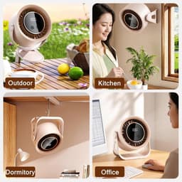 Bureau ventilator - Mini ventilator - USB ventilator - Hangventilator - Traploze snelheidsregeling met 199 standen - 8-uurs timer - LCD-display - Draagbare ventilator voor bureau, thuis op de camping - 14,8 x 7,4 x 15,6 cm - Beige — thumbnail 3