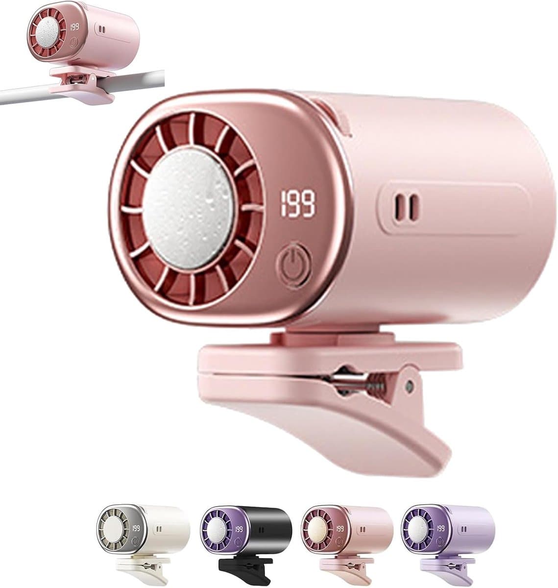 VHV - Ventilator - Tafelventilator - Mini ventilator - Clip ventilator - Met LED-display - Clip-on Airconditioner voor in de auto - Mini-koelsysteem voor auto's - 360° draaibaar - Verstelbaar - 199 snelheden - Roze — afbeelding 1