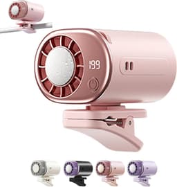 VHV - Ventilator - Tafelventilator - Mini ventilator - Clip ventilator - Met LED-display - Clip-on Airconditioner voor in de auto - Mini-koelsysteem voor auto's - 360° draaibaar - Verstelbaar - 199 snelheden - Roze — thumbnail 1