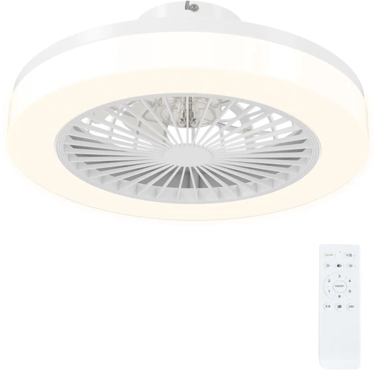 Plafondventilator met Verstelbare LED Verlichting, Timer & Afstandsbediening - Plafond Lamp met Stille Ventilator - Plafonniere - LED 40W - 3000/6000K - Ø50 cm - 6 Snelheden - Wit — afbeelding 1