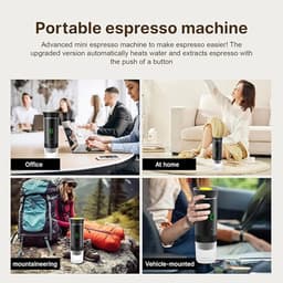 Groene, draadloze koffiemachine voor in de auto, thuis en op reis, 3-in-1 elektrische koffiemachine, geschikt voor capsules of gemalen koffie, mini-koffiemachine (15 bar) voor koud brouwen en warm koffiezetten, kopjes met een inhoud van 15 ml. — thumbnail 3