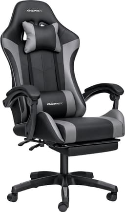 RACINGX - Gamestoel Met Voetsteun - Gaming stoel - Game stoel - Gaming Chair - Verstelbaar - - Max Gewicht 150 kg - Zwart/Grijs — thumbnail 1