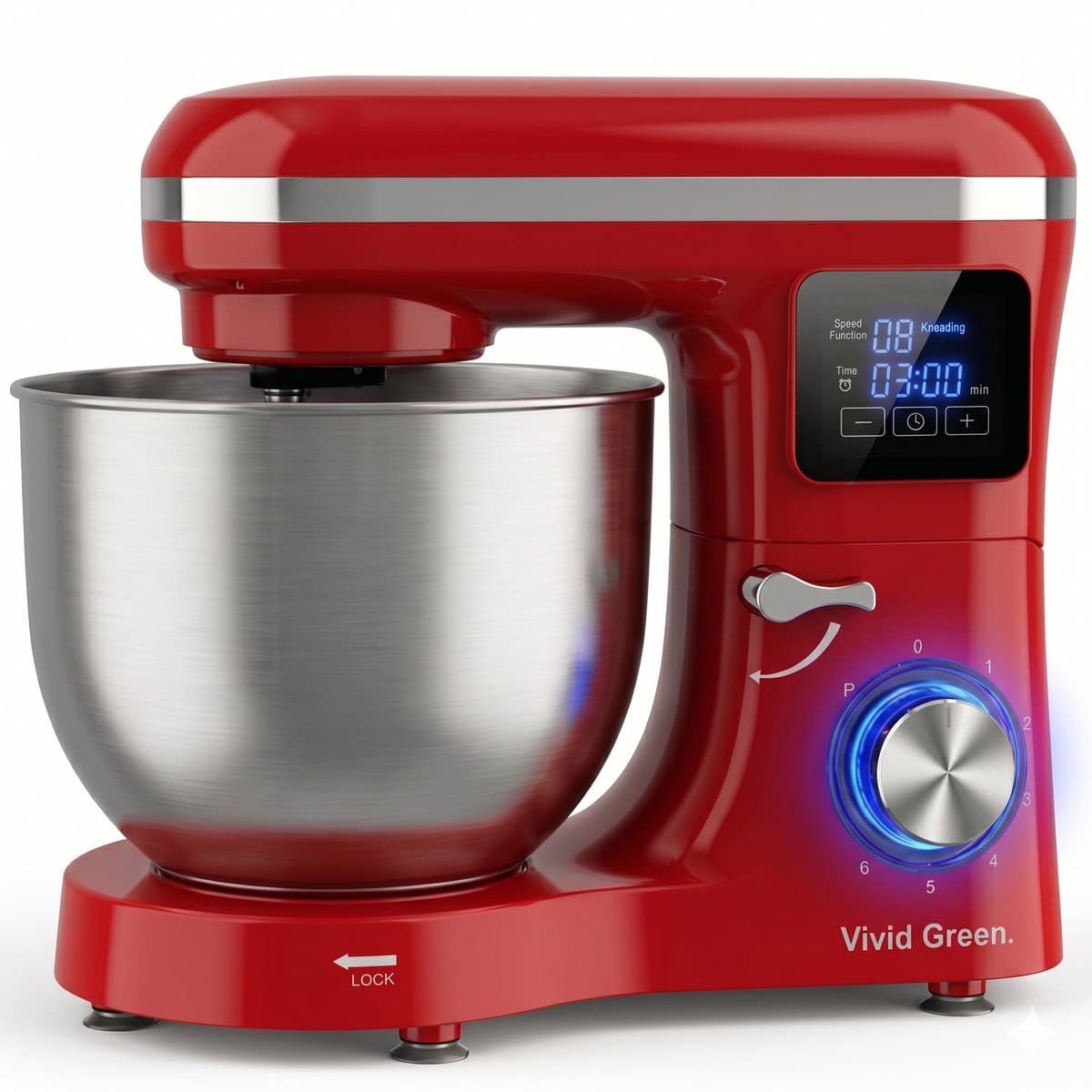 Vivid Green 2000W Keukenrobot - 6.2L - Display & Instelbare Timer - Mixer met Mengkom - Keukenmachine - Keukenmixer - Rood — afbeelding 1