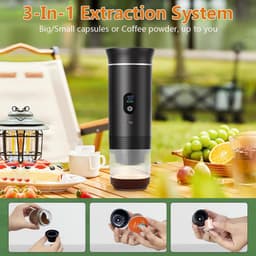 Koffiemachines - Koffiezetapparaat - Draagbare elektrische espressomachine - 3-in-1 draagbaar koffiezetapparaat met zelfverwarmende functie - USB-C-oplaadpoort - Voor camper - Kamperen - wandelen en kantoor - Zwart — thumbnail 2