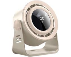 Tafelventilator - Bureauventilator - Wandventilator - Ventilator met digitaal display - Stil - Oplaadbaar - Vijf windsnelheden - Voor kantoor, slaapkamer en op reis - Krachtig - Melkthee wit