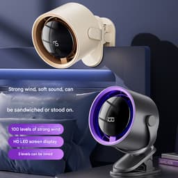 Ventilatoren-Professionele Clip-on Ventilator - 100 Snelheden - LED Display & Ophanghaak - Stille Tafelventilator voor Kinderwagen, Bureau en Camping - Beige — thumbnail 2
