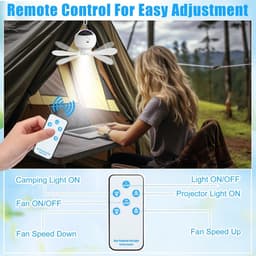 3-in-1 Camping Ventilator met Sterrenprojector - Oplaadbare Plafondventilator - LED Lantaarn - Met Afstandsbediening - Ophangbaar - Geschikt voor Camping, Camper en Binnen Decoratie — thumbnail 2