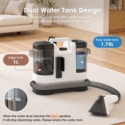 Velmio Tapijtreiniger - Reinigingsmachine - Dubbele tank - Zetelreiniger - 3 Functies - V6 - 15kPa - 5M Snoer - Wit — thumbnail 5
