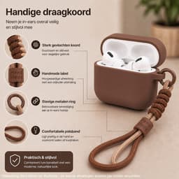 Hoesje Geschikt voor AirPods 4 Gen (2024 / ANC) – Siliconen Case met Draagkoord – Bruin — thumbnail 4