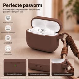 Hoesje Geschikt voor AirPods 4 Gen (2024 / ANC) – Siliconen Case met Draagkoord – Bruin — thumbnail 3