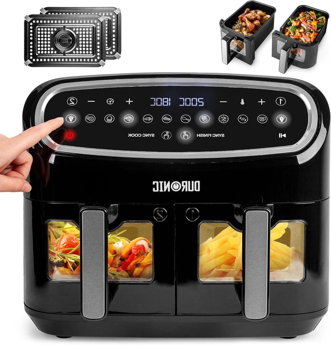 Heteluchtfriteuse - Airfryer Lades - Gezond Koken - Dubbele Kookzones - 9 Liter Capaciteit - Zwart Zilver — afbeelding 1