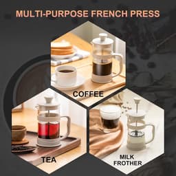 French Press Koffie/Thee Maker, Camping Mini Koffie/Thee Pers van 304 Roestvrij Staal Filter en Hittebestendig Glas, Cold Brew Koffiezetapparaat 11,8 oz voor Reizen & Thuis Cadeau (Wit) — thumbnail 2