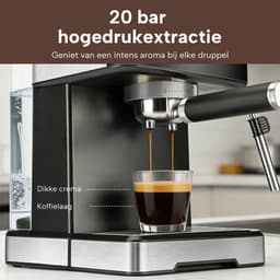 Vankel Halfautomatische Espressomachine -20 Bar professionele hoge druk extractie -1400W pistonmachine -1,7L waterreservoir-6 kopgrootte-en temperatuurstanden-touchscreen kleurendisplay - RVS stoompijpje -compatibel met Nespresso & Dolce Gusto-zwart — thumbnail 5