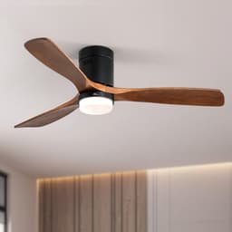 Plafondventilator Met Lamp - Stille ventilator - 3 Hout Bladen - Ø 52 inch - Dimbare lamp met 3 lichtstanden - 6 standen voor de windkracht - Met Afstandsbediening - LED's Light - Zwart — thumbnail 5