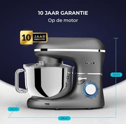 Keukenmachine - Standmixer en Deegmixer 1500 W - RVS Kom 7,8 L - Extra Kom 1,5 L - Instelbare Snelheden (6) + Puls - Deeghaak, Garde, Klopper — thumbnail 5