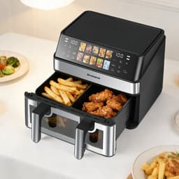 Sinaopus XXL Airfryer 8.5L – Met Dubbele Mand – 10 Kookprogramma’s – Onafhankelijke Snelle Opwarming – Geschikt voor Gezinnen – Kijkvenster – Eenvoudig te Reinigen – Capaciteit voor 4 tot 5 Personen — thumbnail 5