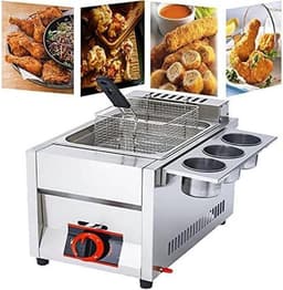 Commerciële gasfriteuse, 11 liter LPG-friteuse voor op het aanrecht, roestvrijstalen dubbele mand met verstelbare vlam en verwijderbare tank voor restaurants en thuisgebruik. — thumbnail 1