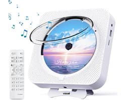 Vizual CD Speler met Radio & Bluetooth - Draagbare CD Speler voor Muur & Tafel - FM Keukenradio met Afstandsbediening - Ingebouwde Speakers - Wit