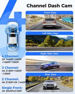 AZDOME M660 2.5K 4CH 360° Dash Cam, Geheugenkaart 256GB + 64GB, 4 Camera's (voor + achter + links + rechts), GPS, 5G WiFi, 3" Touchscreen, G-Sensor & IR Nachtzicht - Professionele Auto Beveiliging - Haarscherpe Nachtzicht - Dashcam Auto 2026 Model — thumbnail 3