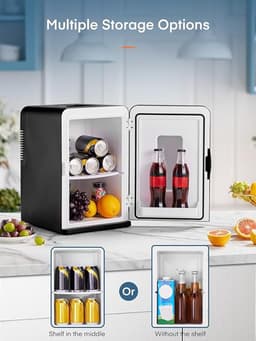 Mini koelkast 15L – Draagbare koelkast voor 21 blikjes – Koelen & verwarmen – AC/DC 12V mini fridge – Stille cosmeticakoeler voor slaapkamer, kantoor & auto – Zwart — thumbnail 3