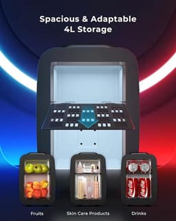 Mini koelkast 4L – Stille mini fridge met RGB-verlichting – Koelen & warmhouden – Voor 6 blikjes – AC/DC draagbare koelkast voor gaming, kantoor, auto & huidverzorging — thumbnail 2