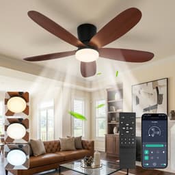 Rosnek Plafondventilator met Lamp voor Laag Plafond - Flush Mount - App & Remote - Dimbaar LED 18W - Fluisterstil - Zomer en Winter Stand - Geheugenfunctie - ⌀ 106 CM - Walnoot — thumbnail 1