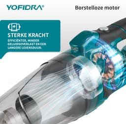 Yofidra Accu Steelstofzuiger - 10 kPa Steelstofzuiger - met 2x Accu’s - Kruimeldief - 0.75L Stofbak -Voor Huisdieren, Vloeren, Carpets, Auto — thumbnail 5