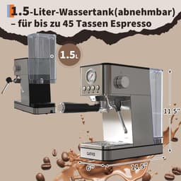 Compacte Pistonmachine met Melkopschuimer - Espressomachine RVS - 20 Bar - 1.7 Liter Wassertank - Snelverwarmend (Thermoblock) — thumbnail 5