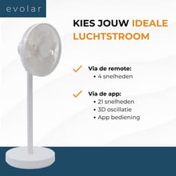 Evolar Smart Ventilator Staand - 30W - Incl. Accu - Statiefventilator - Ambient Light - WiFi - App & Afstandsbediening - EVO-SF30WW — thumbnail 4