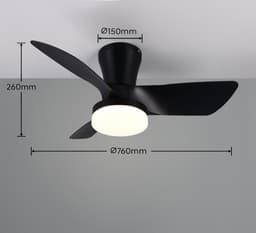 Fantiluxe - Annika - Plafondventilator met verlichting - Zwart - Ø76cm - Afstandsbediening - Met lamp - Plafond ventilator - Slaapkamer — thumbnail 3
