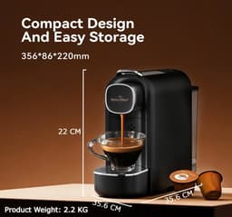 Swiss Haus® NES23 Koffiecupmachine - Geschikt voor Nespresso - 1400W – Snelle Opwarming 40 sec - 20 Bar Pomp – 600ml Watertank – Compact & Gebruiksvriendelijk – Zwart — thumbnail 4