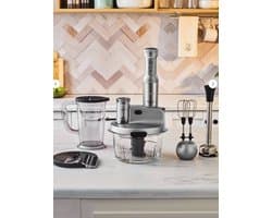 Karaca Mastermaid Prosteel - Staafmixer Set 1200W – 1,5L Glazen Hakmolen – Blender, Garde, Rasp & Snijschijven – Galaxy Grey