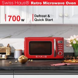 Swiss Haus® MW19 Magnetron Vrijstaand - 20L – 700W Digitale Solo Microgolfoven – Retro Microwave Vintage Design – Auto Cook & Ontdooifunctie – 11 Verwarmingsstanden - Rood — thumbnail 4