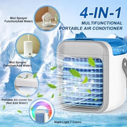 Draagbare luchtkoeler, 7 kleuren mini-airconditioner met 3 luchtsnelheden en USB-oplaadpoort, 300 ml 3-in-1 luchtkoeler, draadloze persoonlijke luchtkoeler met handvat voor kamer, kantoor en reizen — thumbnail 3