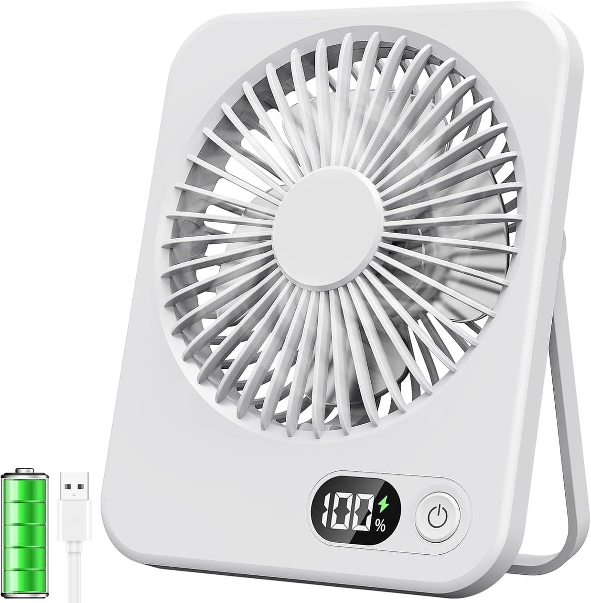 VHV - Ventilator - Tafelventilator - Mini ventilator - Tafelventilator met USB-aansluiting - Klein formaat - 2500 mAh batterij - Stille mini-tafelventilator met LED-display - Draagbare bureauventilator - Voor thuis - Kantoor en kamperen - Wit — afbeelding 1