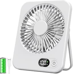 VHV - Ventilator - Tafelventilator - Mini ventilator - Tafelventilator met USB-aansluiting - Klein formaat - 2500 mAh batterij - Stille mini-tafelventilator met LED-display - Draagbare bureauventilator - Voor thuis - Kantoor en kamperen - Wit — thumbnail 1